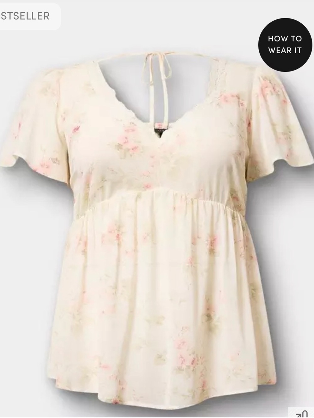 torrid Cream Floral Lace-Trim Top (NWOT) - Picture 2 of 8